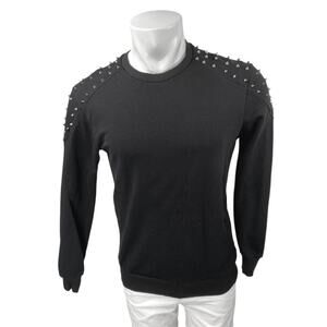 Uniplay Men's Black Studded Spiked Crewneck Long Sleeve Tee T-shirt Top Size M